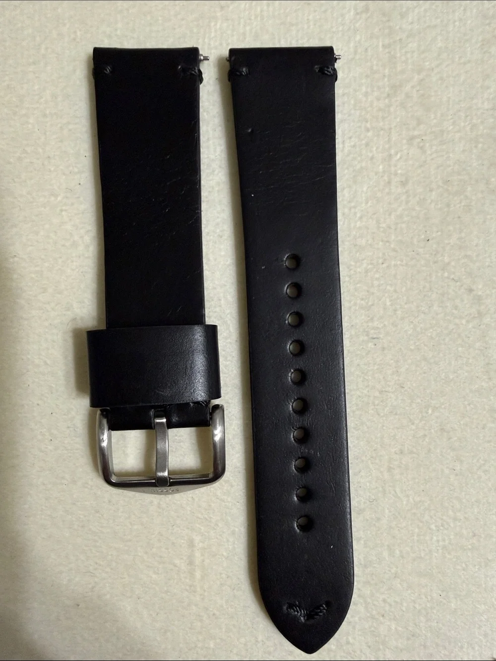 22mm Black Leather Watch Band with Stainless Steel Buckle